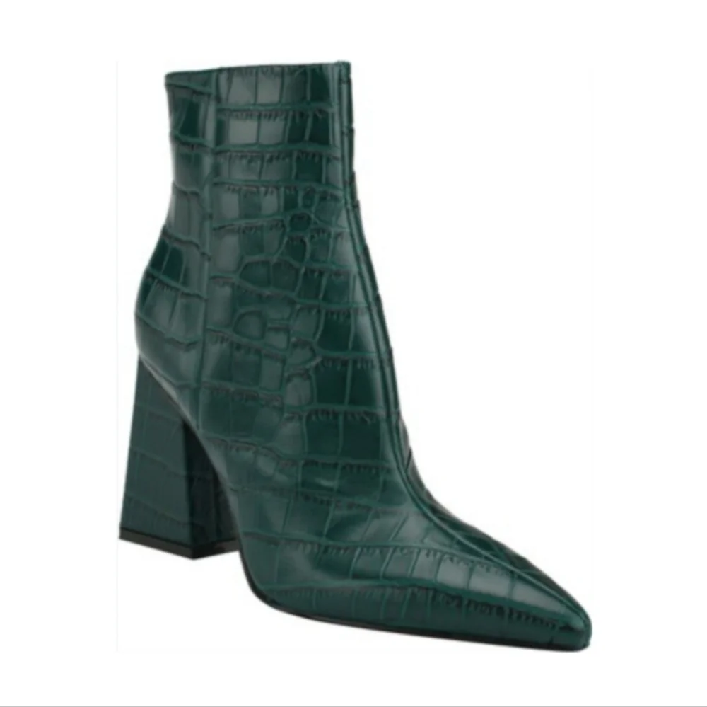 Marc Fisher Kulika green croc embosed pointed toe leather ankle boots - Picture 10 of 10